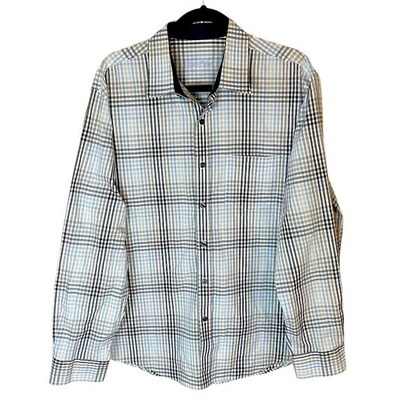 Tasso Elba Other - Tasso Elba Navy White Light Blue Plaid Button Down Long Sleeve Shirt‎ Size Large